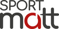 Sport Matt Logo: Weißer Schriftzug "Sport Matt", wobei das kleine "a" in rot geschrieben ist.