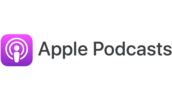 Apple Podcasts Logo mit violetter kreisförmiger Radiowellen-Grafik auf weißem Hintergrund, Symbol für die Apple-Podcast-Plattform.