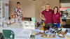 Zwei Marktstände mit freundlichen Anbieter:innen regionaler Spezialitäten und Naturprodukte. / Two market stalls with friendly vendors offering regional specialties and natural products.