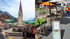 Markttreiben auf dem Dorfplatz von St. Anton mit Blick auf die Kirche, Marktstände und viele Besucherinnen und Besucher. / Market scene on the village square of St. Anton with a view of the church, market stalls and many visitors.