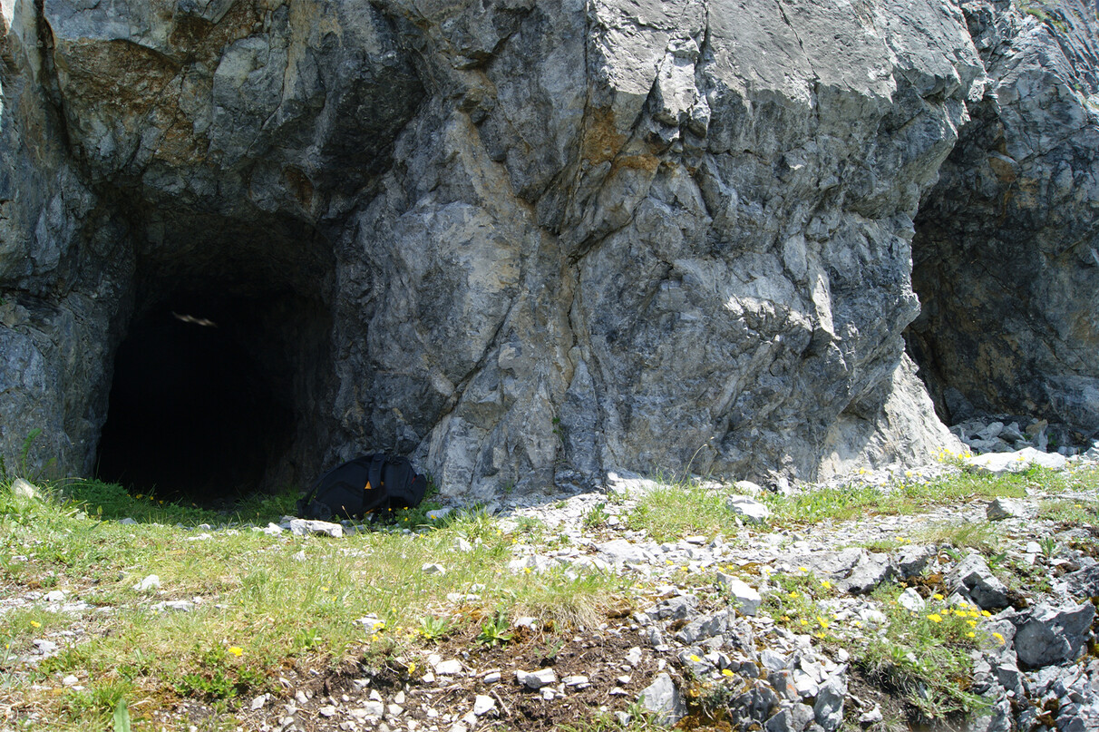 Eingang des Bergwerkes in Flirsch in einem Felsen / Entrance to the mine in Flirsch in a rock