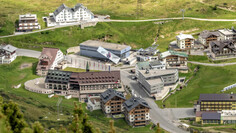 Drone shot of the idyllic and petite St. Christoph am Arlberg in summer