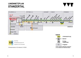 Route map of bus lines in the Stanzertal valley in the style of a metro map