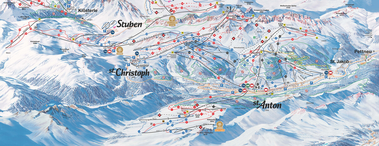 Ski-panorama van Ski Arlberg met de nadruk op St. Anton am Arlberg