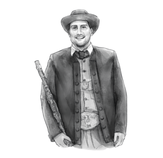 Skizze in Graustufen gezeichnet von Daniel Scherl, Obmann der Musikkapelle Schnann