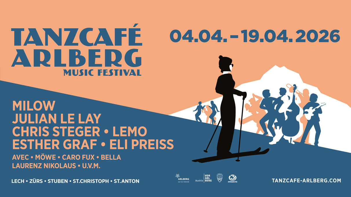 Tanzcafe Arlberg Subject with caricatures and information about the event