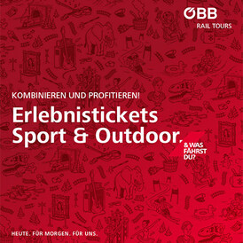 ÖBB-Erlebnistickets Sujet mit weißer Schrift auf rotem Grund