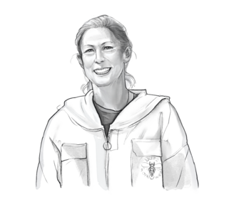 Grayscale drawing of Johanna Bano.