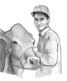 Sketch of a young man with a cow