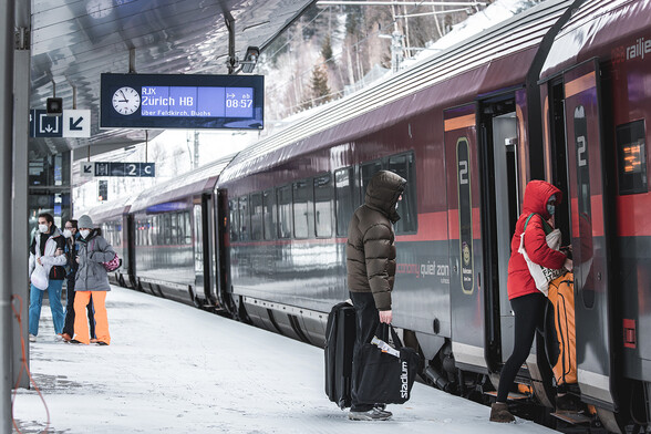 The snow-covered train station near the town of St. Anton am Arlberg