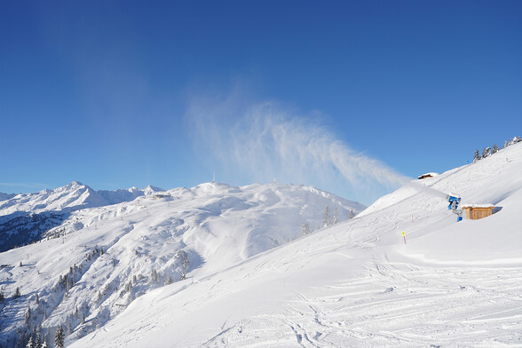 Snowmaking on a ski slope at Gampen