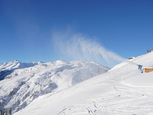 Snowmaking on a ski slope at Gampen