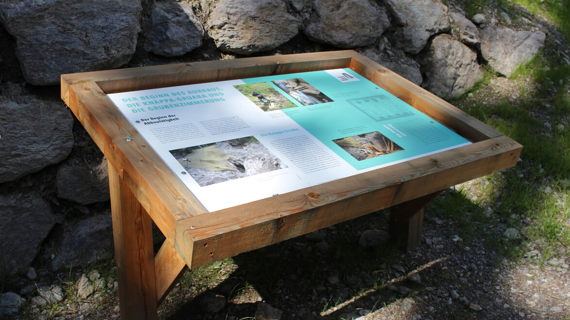 Beschilderung beim Bergbau Gand in St. Jakob am Arlberg / Signposting at the Gand mine in St. Jakob am Arlberg