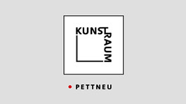 Logo of Kunstraum Pettneu – modern text design within a stylized square, with a red dot indicating the location.
