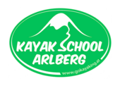 Green Kayak School Arlberg logo with mountain outline and white lettering