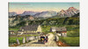 Historische kolorierte Postkarte mit Almen, Wanderweg und Bergkulisse bei St. Christoph / Historical color postcard showing alpine huts, hiking path and mountain scenery near St. Christoph