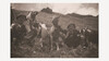 Historisches Foto mit Bäuerinnen und Kühen auf einer Almwiese in den Alpen / Historical photo of women farmers and cows on an alpine meadow